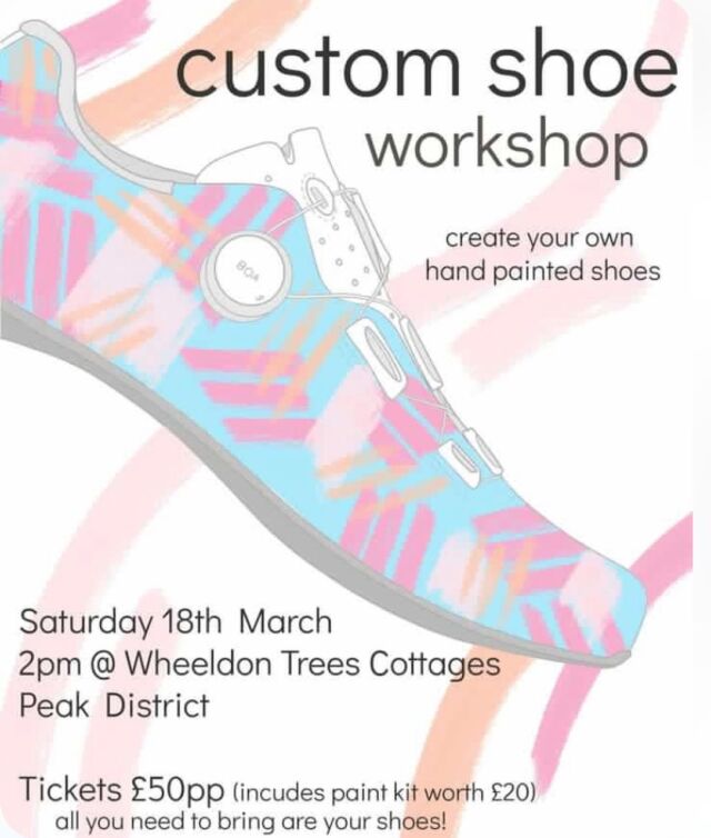 If you love cycling, you’ll love this. We’re delighted to be welcoming talented artist @jarpz_ to Wheeldon Trees on March 19. She will be leading a custom shoe workshop. The perfect gift for bike lovers.Link on our stories for tickets.#cycling #cyclingshoes #artist #workshop #bikeporn #bike #bikeride #roadbike #mountainbike #bikelovers #bikelife #bikegirl #bikelifestyle #customshoes #custombike #rouleur